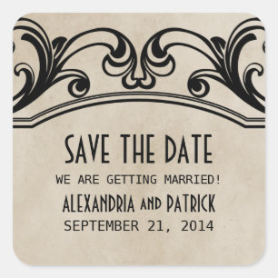 Beige Vintage Swirls Save the Date Stickers