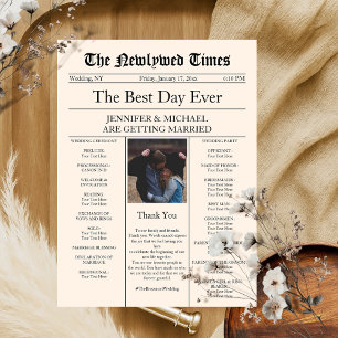 Beige Vintage Traditional Newspaper Wedding Invitation