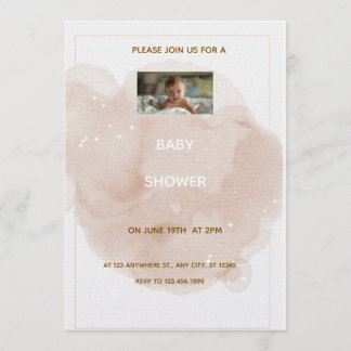 Beige Watercolor Baby shower Invitation 