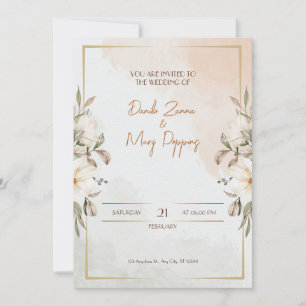 Beige Watercolor Flower Wedding Invitation