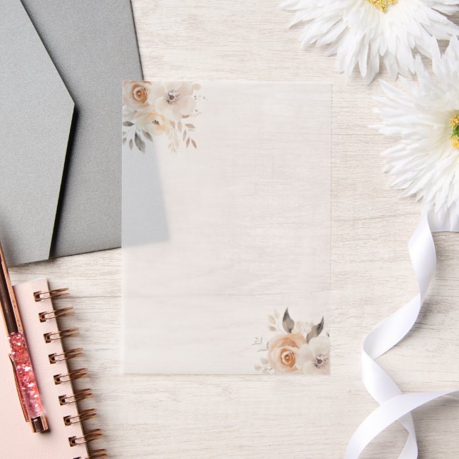 Beige Watercolor Flowers Wedding Overlay Vellum Invitations (Wedding)