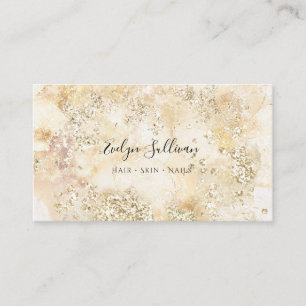 Beige watercolor gold glitter business card