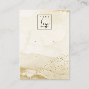 Beige Watercolor Gold Stud Earring Logo Display Business Card
