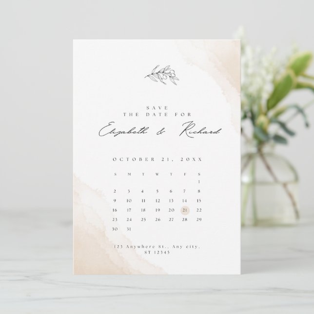 Beige Watercolor Minimalist Elegant Save The Date (Standing Front)