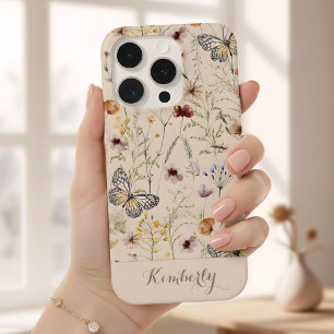 Beige Watercolor Wildflowers Pattern Name  iPhone 15 Pro Case
