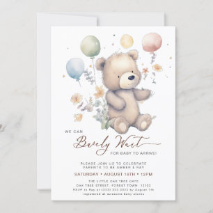 Beige We Can Bearly Wait Boy Baby Shower Invitation