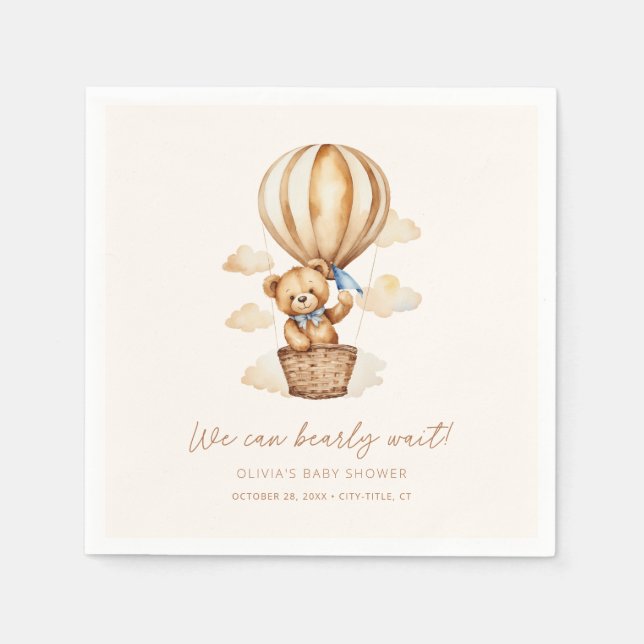 Beige We Can Bearly Wait Minimalist Baby Shower Napkin (Front)