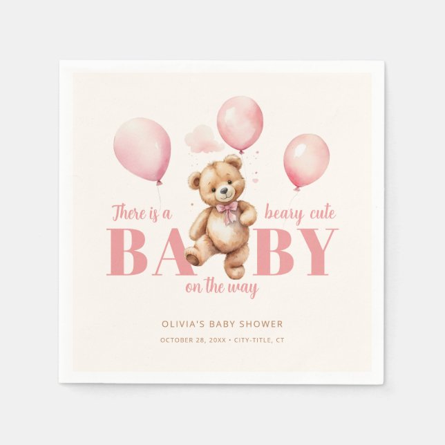 Beige We Can Bearly Wait Minimalist Baby Shower Napkin (Front)