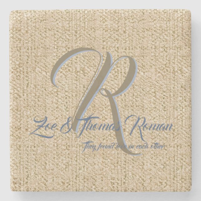 Beige wedding favour personalized coasters (Front)