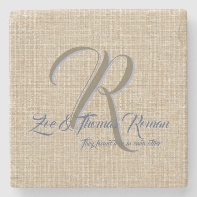 Beige wedding favour personalized coasters (Front)