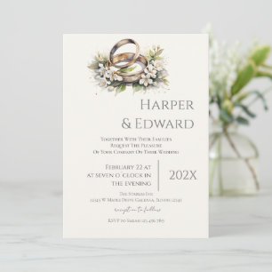 beige wedding invitation with ring