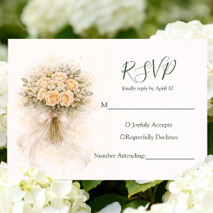 Beige Whimsical Watercolor Romantic Couple RSVP Card