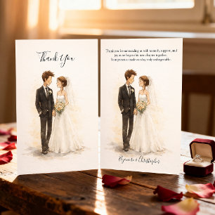 Beige Whimsical Watercolor Romantic Couple Wedding Thank You Card