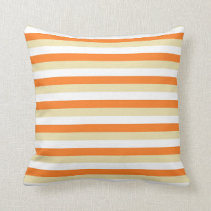 Beige, White and Orange Stripes Throw Pillow