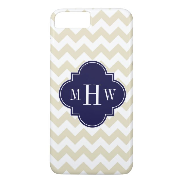 Beige White Chevron Navy Quatrefoil 3 Monogram Case-Mate iPhone Case (Back)