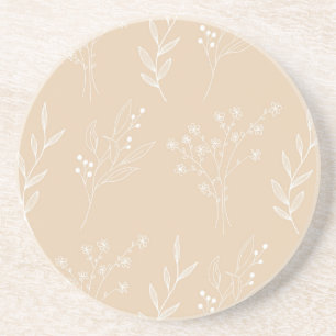 Beige White Corner Floral Boho Wedding Coaster