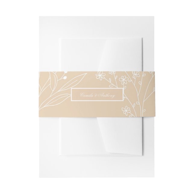 Beige White Corner Floral Boho Wedding Invitation Belly Band (Front Example)