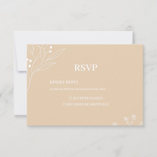 Beige White Corner Floral Boho Wedding RSVP Card (Front)