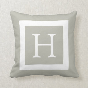 Beige White Custom Monogram Throw Pillow