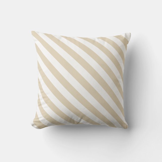Beige White Diagonal Stripes Throw Pillow (Front)