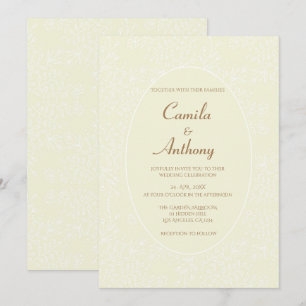 Beige White Floral Pattern Oval Border Wedding Invitation