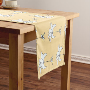 Beige White Floral Short Table Runner