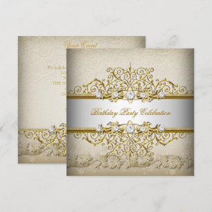 Beige White Gold Cream Elegant Party Invitation