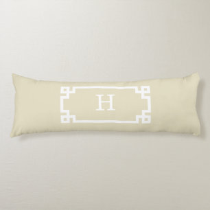 Beige White Greek Key Frame #2 Initial Monogram Body Pillow