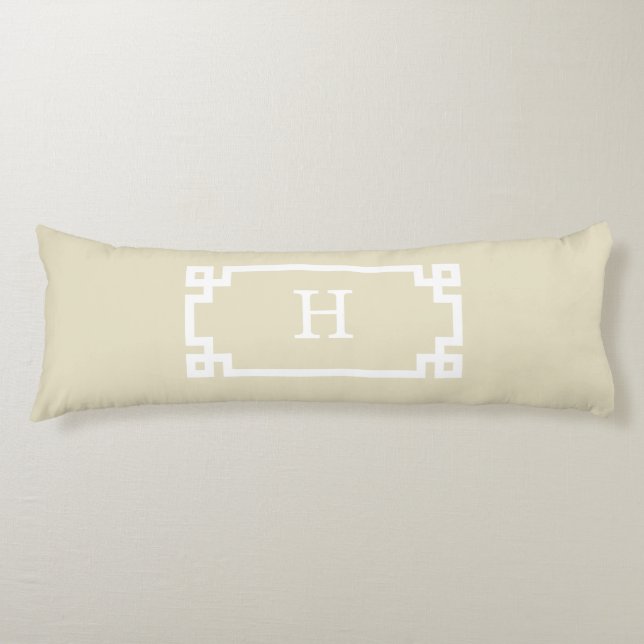 Beige White Greek Key Frame #2 Initial Monogram Body Pillow (Front)