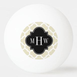 Beige, White Moroccan #5 Black 3 Initial Monogram Ping Pong Ball