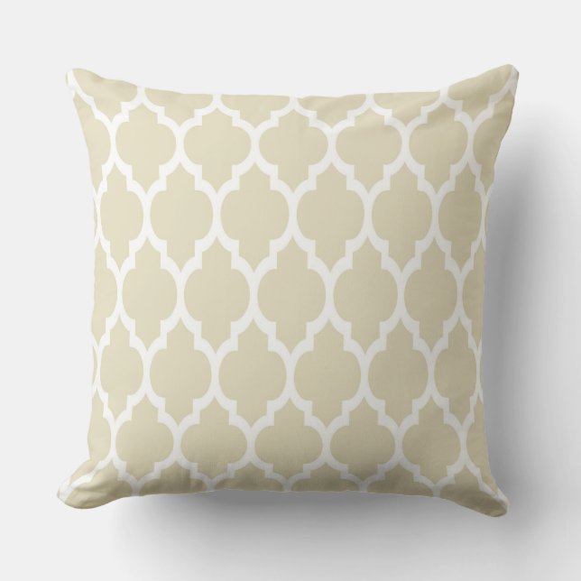 Beige White Moroccan Quatrefoil Pattern #4 Throw Pillow (Front)