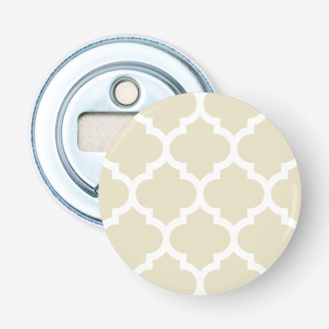 Beige White Moroccan Quatrefoil Pattern #5 Bottle Opener (Front)