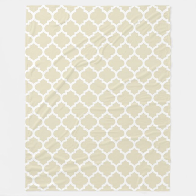 Beige White Moroccan Quatrefoil Pattern #5 Fleece Blanket (Front)