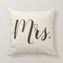 Beige White Mrs. | Mr.&Mrs.Wedding Throw Pillow