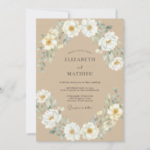 Beige White Peony Wedding Invitation
