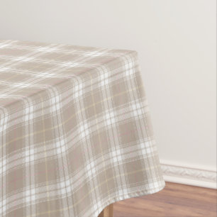 Beige White Pink Tartan Plaid Pattern Rustic  Tablecloth