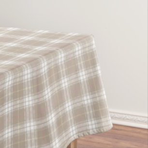 Beige White Pink Tartan Plaid Pattern Rustic  Tablecloth