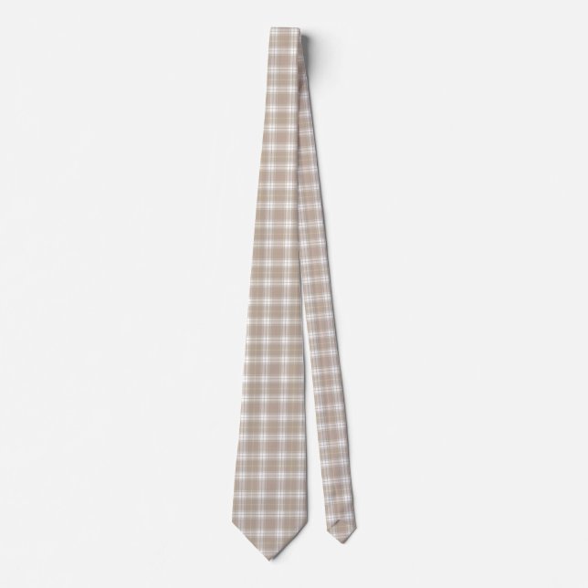 Beige White Pink Tartan Plaid Pattern Rustic  Tie (Front)
