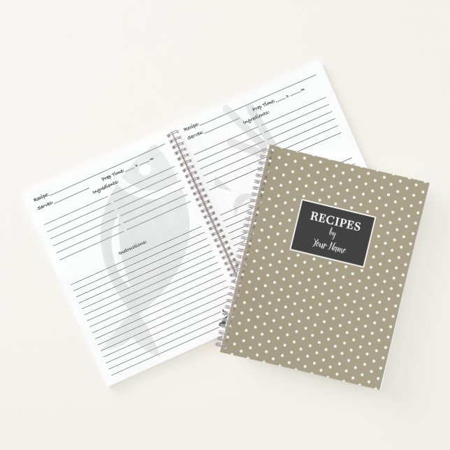 Beige White Polka Dot Personalized Recipe Book (Inside)