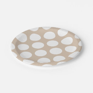 Beige White Polka Dots Pattern Paper Plate