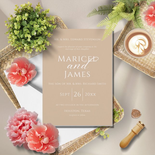 Beige & White Simple Modern Elegant Wedding Invitation (Creator Uploaded)