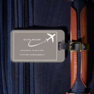 Beige White Simple Personalized Name Luggage Tag