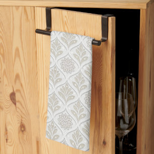 Beige & White Sparkling Quatrefoil Pattern Kitchen Towel