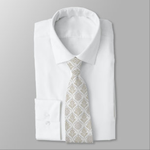 Beige & White Sparkling Quatrefoil Pattern Tie
