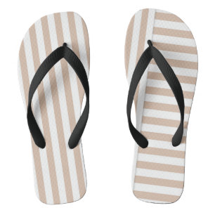beige white stripe pattern flip flops