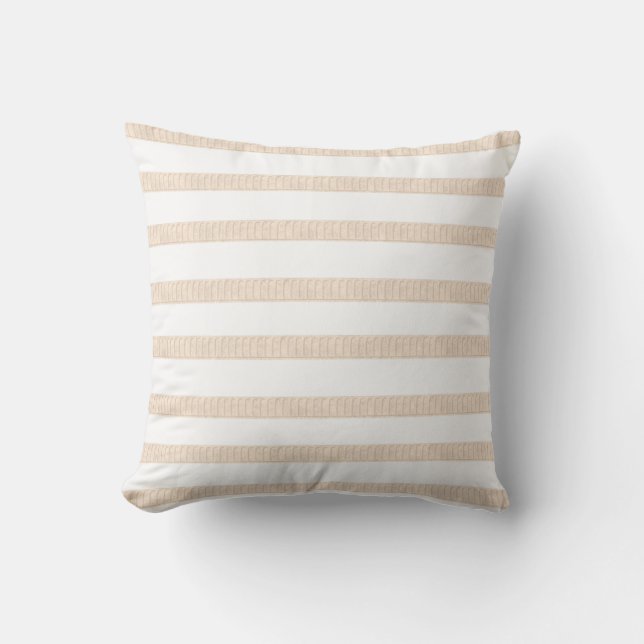 Beige & White Stripe Throw Pillow  (Front)