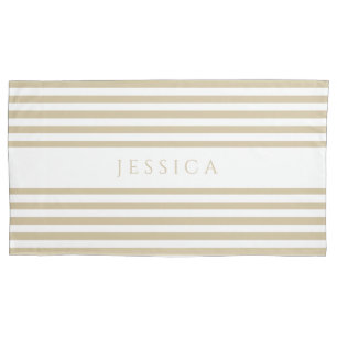 Beige & White Striped Pattern Name Pillow Case
