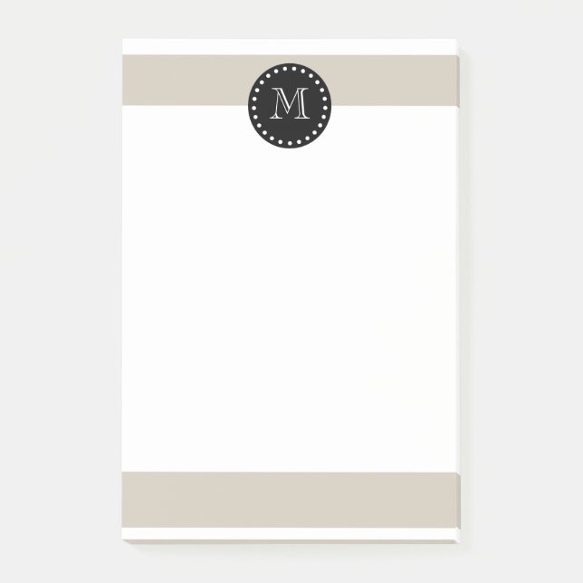 Beige White Stripes Pattern, Black Monogram Post-it Notes (Front)