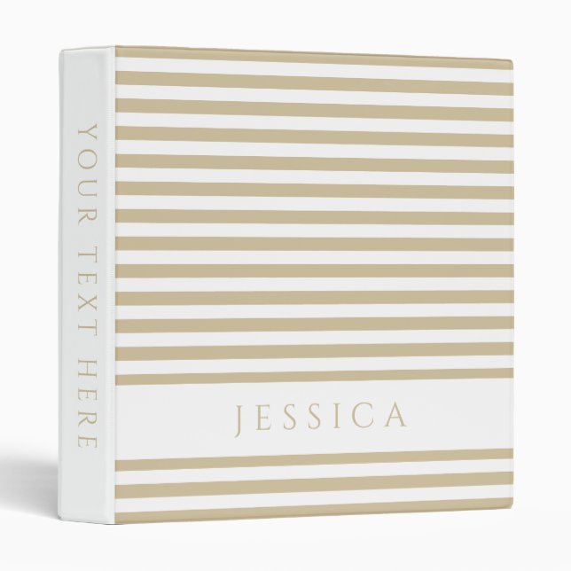 Beige White Stripes Pattern Name Binder (Front/Spine)