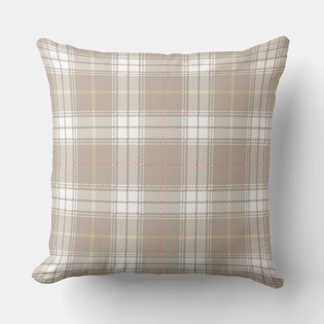 Beige White Tartan Plaid Pattern Rustic  Throw Pillow (Front)